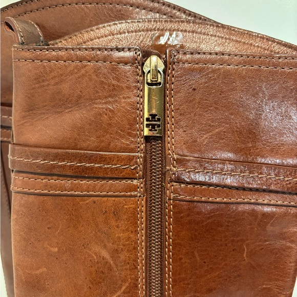 Tory Burch Riding Boots Brown Leather Gold Logo Tall Boots 6.5M - Picture 6 of 15